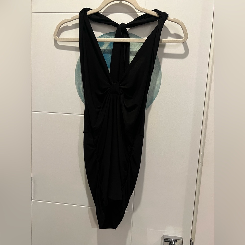 Black Knot-Front Halter Dress